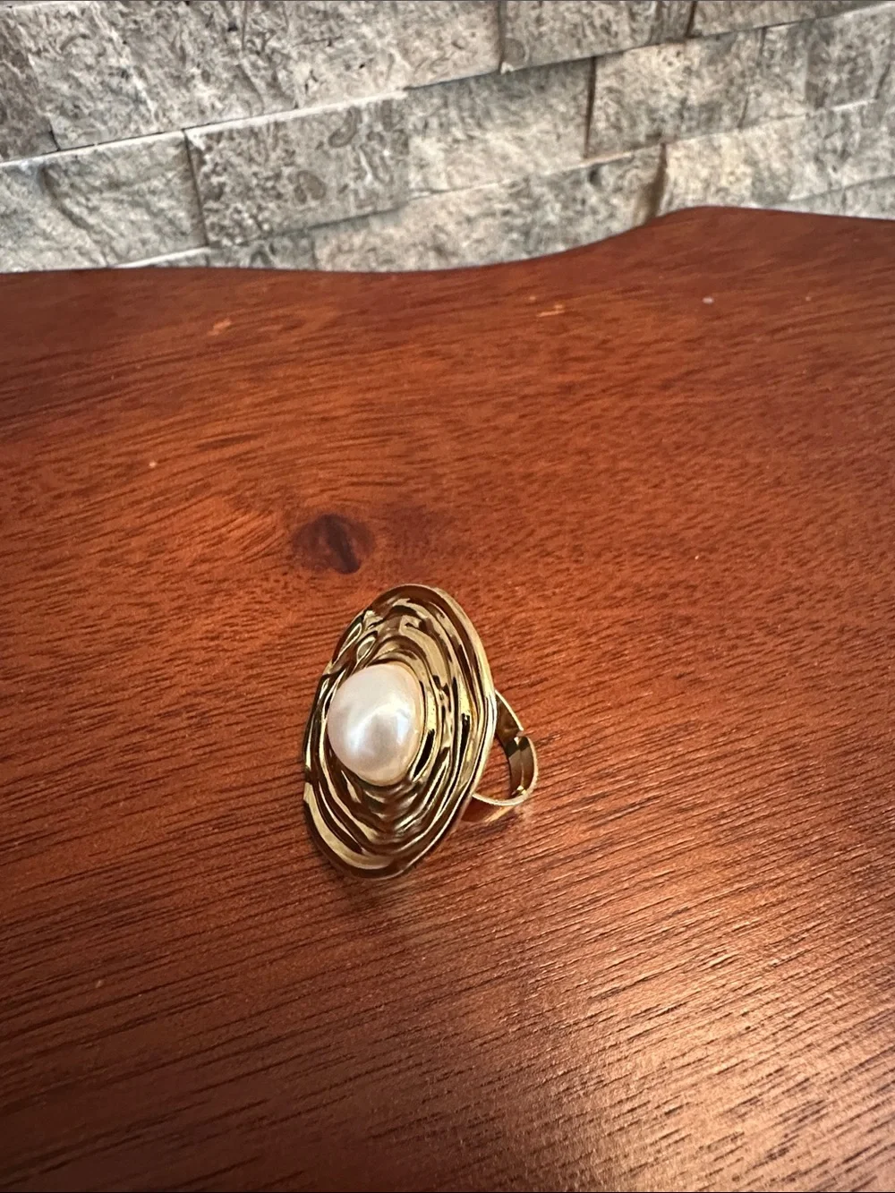Gold Pearl Statement Open Ring - Women's Fashion Jewelry